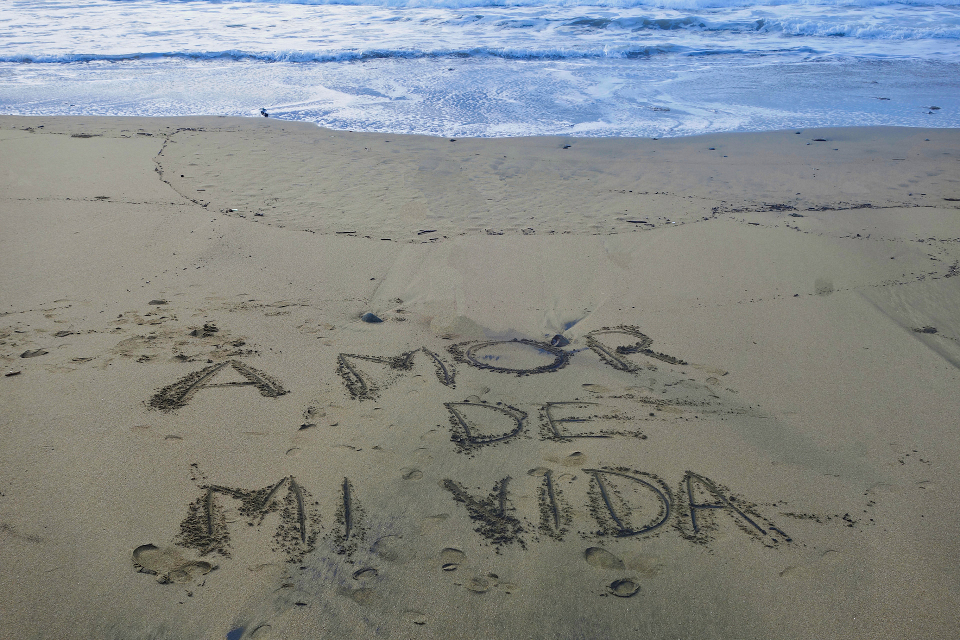 Frase Amor de mi vida escrita en la arena

Amor de mi vida
Escrito en arena
Playa de Panamá
Olas